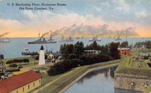 US Navy Battleshop Fleet Hampton Roads Old Point Comfort Virginia 1910c postcard