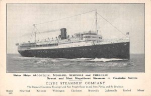 Clyde Steamship Co ships Alogonquin Mohawk Seminole Cherokee antique pc BB2210