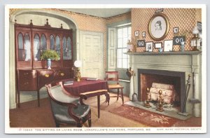Detroit Pub Co~Sitting Room Longfellows Old Home Portland Maine~Vintage Postcard