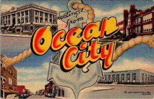 NJ, New Jersey  OCEAN CITY LARGE LETTER LINEN Greetings  STREET SCENE  Postcard