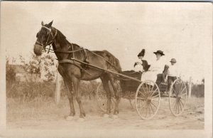 RPPC Family Showing off Beautiful Horse & Carriage c1908 Real Photo Postcard X5