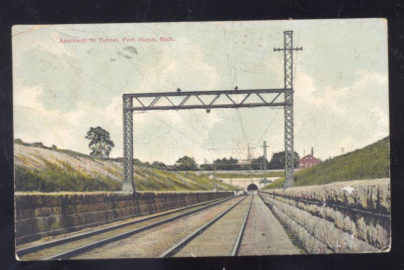 PORT HURON MICHIGAN APPROACH TO RAILROAD TUNNEL VINTAGE POSTCARD