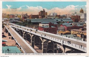 HARRISBURG, Pennsylvania, PU-1930; Mulberry Street Bridge And Sky Line Showin...