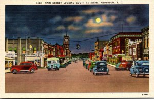 South Carolina Anderson Main Street Looking South At Night