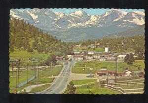 ESTES PARK COLORADO BIRDSEYE VIEW VINTAGE POSTCARD GAS STATION DOWNTOWN