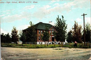 High School Miles City Montana Postcard DB 1915 City named for - Uncle Miles