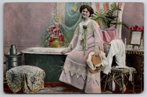 Glamorous Bath Edwardian Woman in Gown Postcard E30