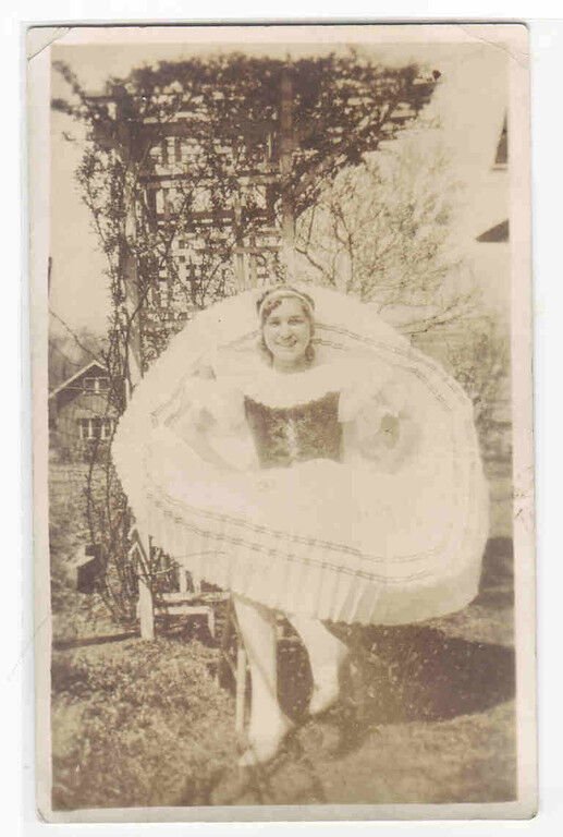 Young Woman in Ruffle Skirt Dress Ethnic RPPC Real Photo postcard