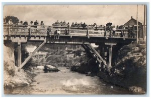 Maori Children Bridge River New Zealand Posted Vintage RPPC Photo Postcard 