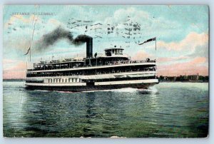 1907 Traverse City Michigan Postcard Steamer Columbia Ship Exterior View Posted