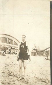 California C-1910 Long Beach Bathing Suit man RPPC Photo Postcard 22-8076