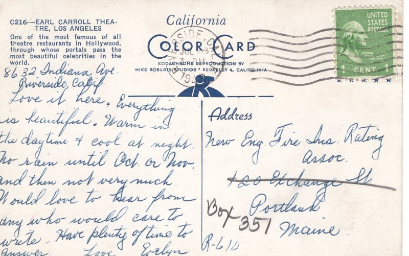 PC6184 EARL CARROLL THEATRE, LOS ANGELES, CA