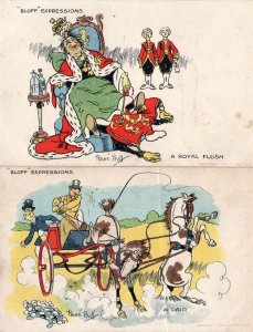 A Royal Flush Pair 2x Poker Card Game Transport Old Comic Postcard s