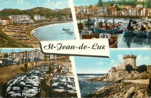 Sailing boats navigation themed postcard France Saint jean de Luz fish market