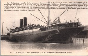 Le Havre Le Rochambeau de la Cie Generale Transatlantique Ship Postcard 03.64