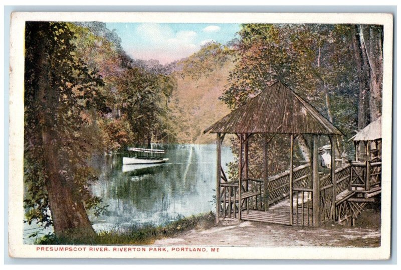 1920 Presumpscot River Riverton Park Lake Boating Cottages Portland ME Postcard