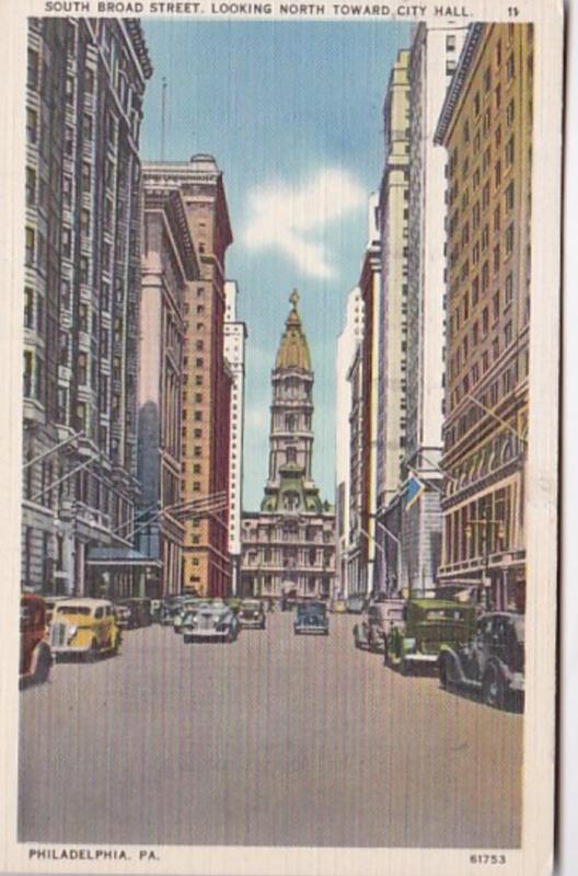 Pennsylvania Philadelphia South Broad Street Looking North Toward City Hall 1939