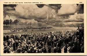Postcard NY Saratoga Springs First Day at the Races harness racing