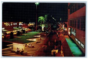 c1960s Lincoln Road Mall At Night Miami Beach Florida FL Unposted Trees Postcard