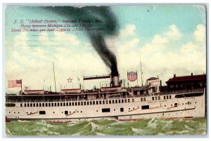 1910 Steamship United States Indiana Transportation Line Evanston IL Postcard