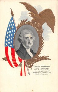 President Thomas Jefferson Eagle Flag Border Vintage Postcard AA31139