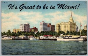 Miami Florida 1940s Greetings Postcard Boats Hotels Waterfront