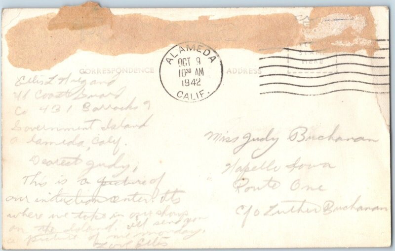 1942 Alameda CA WWII RPPC US Coast Guard Induction Center Government Island A186