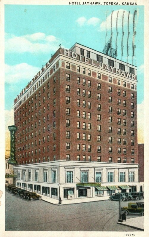 Vintage Postcard 1933 Hotel Jayhawk Topeka Kansas KS Corner Building