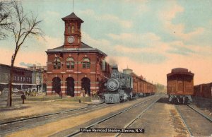 UNION RAILROAD STATION TRAIN DEPOT ELMIRA NEW YORK POSTCARD (1913)