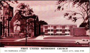 Sioux City, IA Iowa   FIRST UNITED METHODIST CHURCH  1973 Chrome Postcard