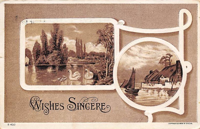 Wishes Sincere Lake and Houses Postal Used Unknown 