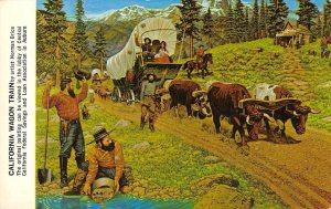 California Covered Wagon Train Auburn Painting Gold Rush c1950s Vintage Postcard