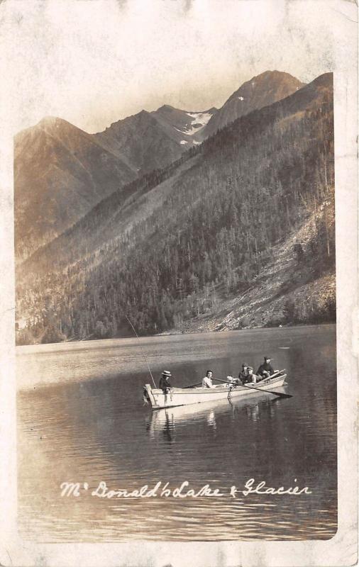 E23/ Glacier National Park Montana Mt Photo RPPC Postcard 1917 Donald Lake Boat