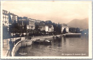 Lugano Il Nuovo Quai Switzerland Ocean Boardwalk Real Photo RPPC Postcard