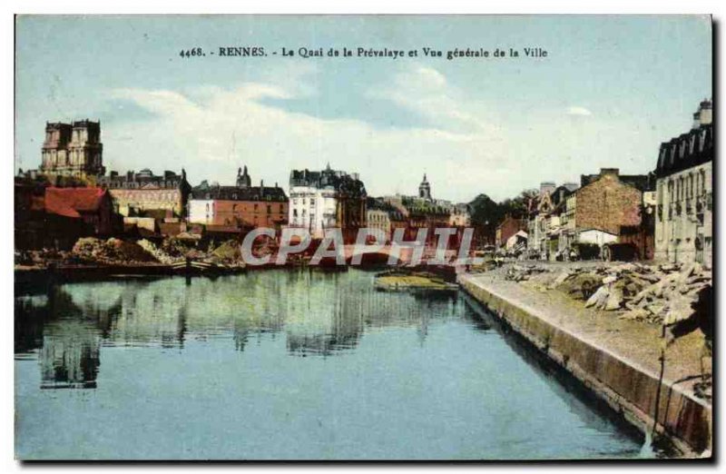 Old Postcard Rennes Le Quai Prévalaye and the general view of the city