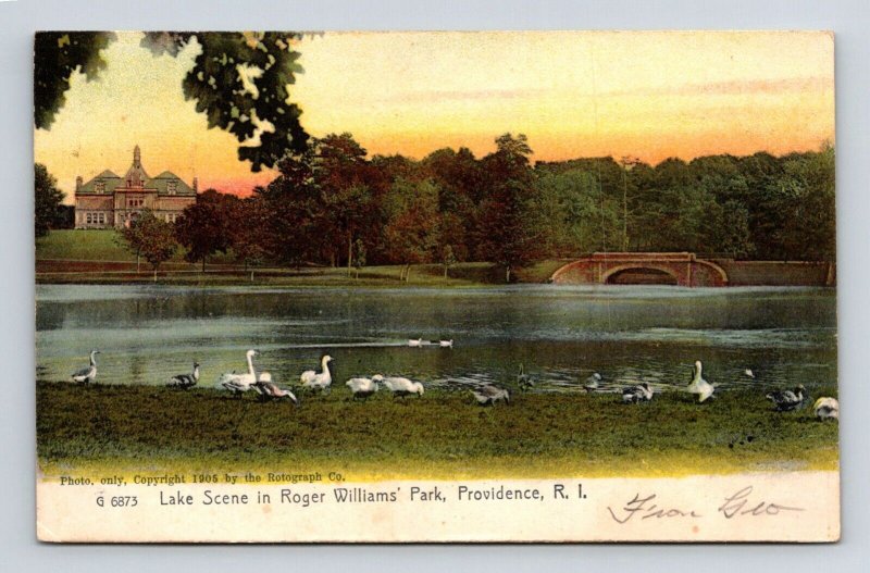 Providence Rhode Island Roger Williams Park Lake Scene UDB Cancel WOB Postcard 