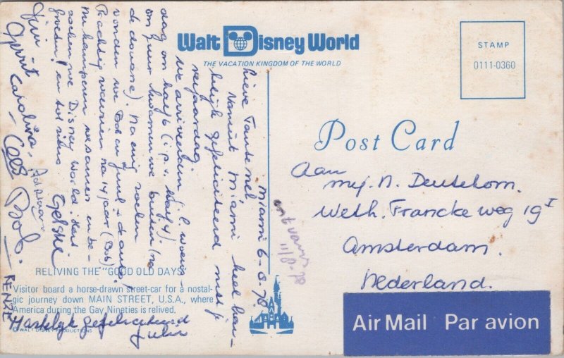 Walt Disney World Reliving the Good Old Days Main Street Vintage Postcard C206