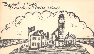 Jamestown Rhode Island Beavertail Light House, B/W Illustration, PC U14350