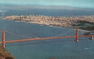 Vintage Postcard Air View Golden Gate Bridge Tallest Largest San Francisco Calif