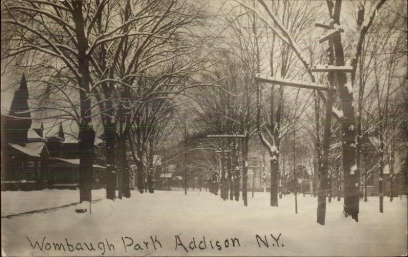 Addison NY Wombaugh Park in Winter c1910 Real Photo Postcard