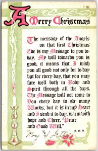 1910's Merry Christmas Message Greetings and Wishes Card Posted Postcard