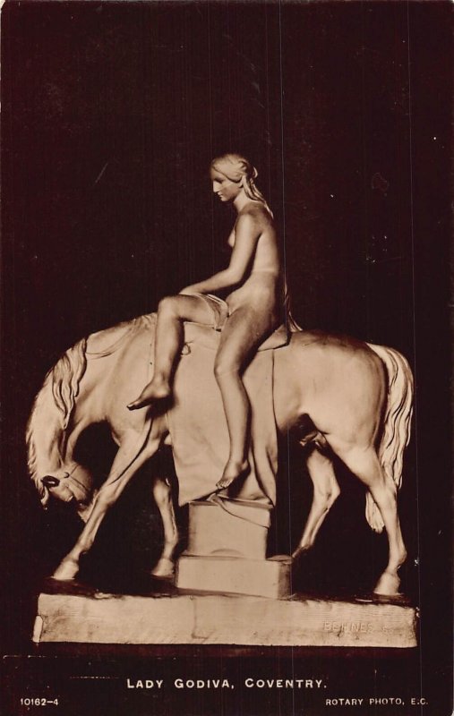 A704 Fine Art Sculpture Nude Lady Godiva Coventry Horse vintage postcard