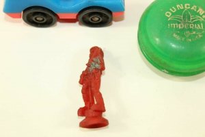 4 Retro Toys Rubber Space Man Fisher Price Police Car Duncan Yo-Yo Pipe