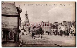 Old Postcard Dinan Place Saint Sauveur and clock tower