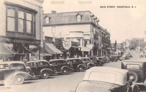 Wakefield Rhode Island Main Street Shops and Cars Vintage Postcard U1184