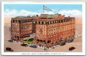 Craig Hall South Illinois Avenue Atlantic City New Jersey Cars Roadway Postcard