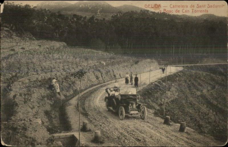 Gelida Spain Old Car Carretera de Sant Sadurni c1910 Postcard