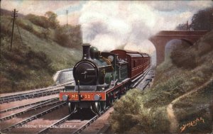 Tuck Famous Expresses Ser III 9150 Glasgow Express Railroad Train c1910 PC