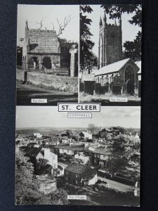 Cornwall ST. CLEER Village & Church View 3 Image Multiview c1950s RP Postcard
