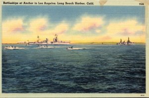 California Long Beach Harbor Battleships At Anchor
